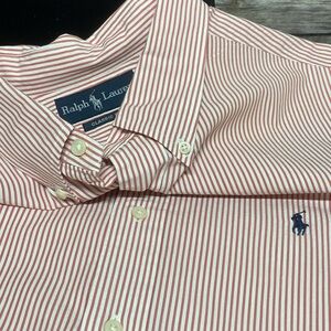 Ralph Lauren Red & Wht Striped Short Sleeve Shirt
